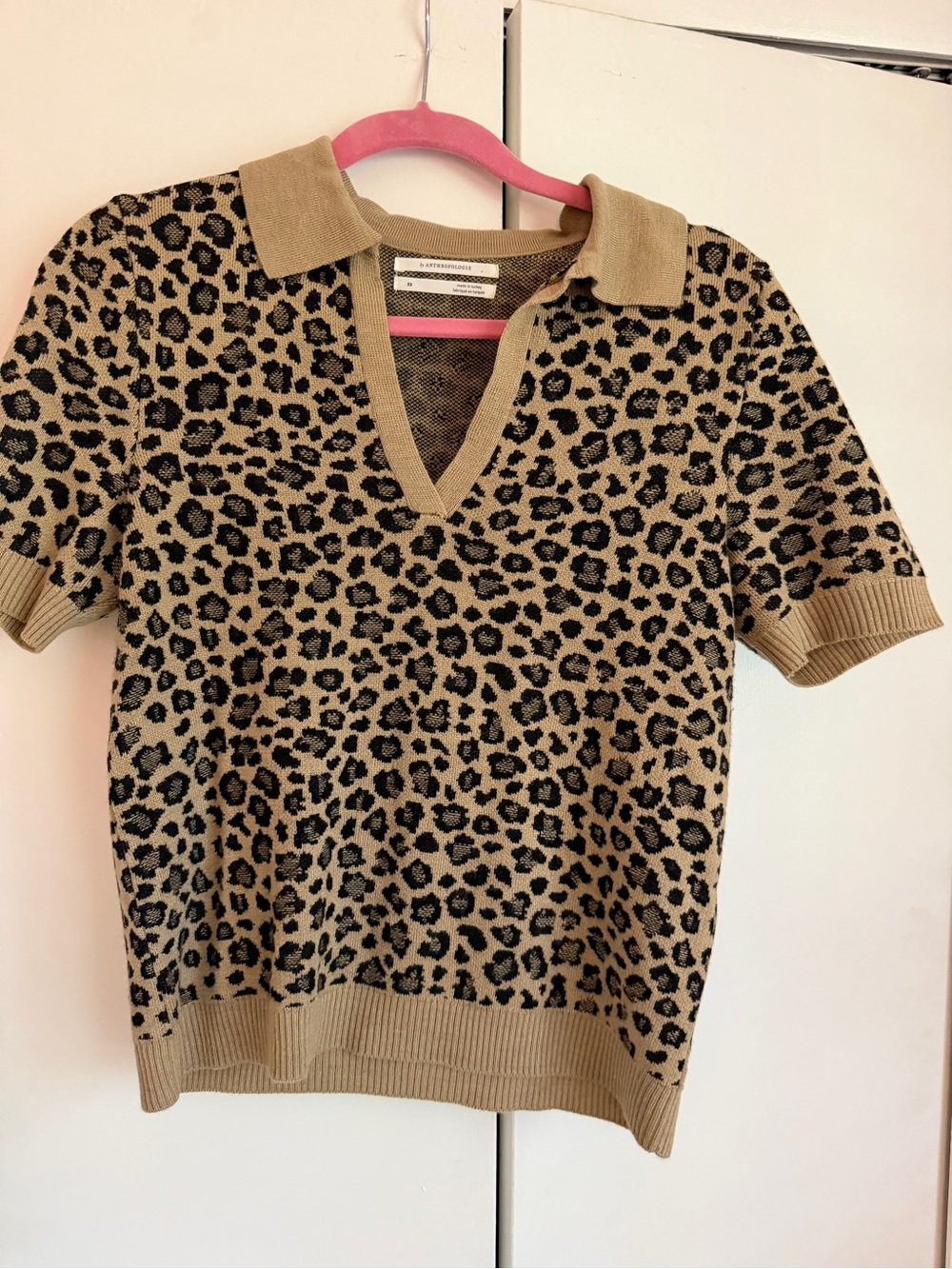 Anthropologie Leopard-Pattern Knit Top in Tan & Black